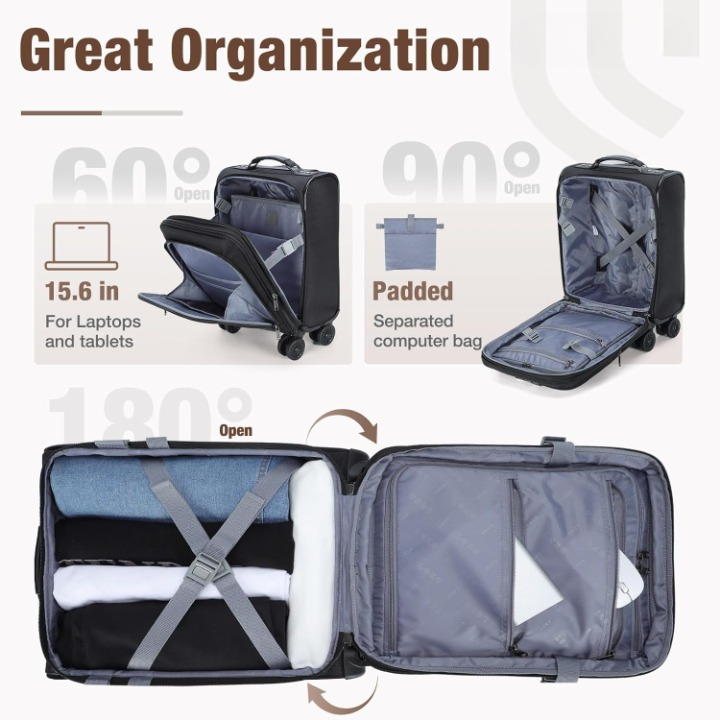 Expandable Underseat Carry-On with Spinner Wheels & Laptop Compartment