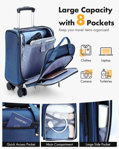 Airline-Approved Underseat Carry-On with Spinner Wheels & Laptop Pocket