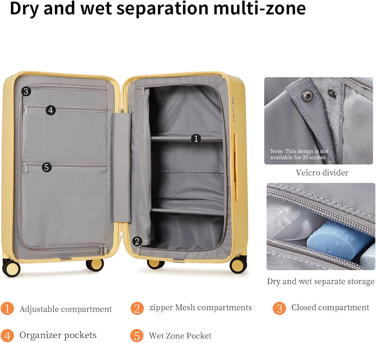 Airline-Approved 20" Carry-On Luggage with 3:7 Split & Triple-Layer PC Shell