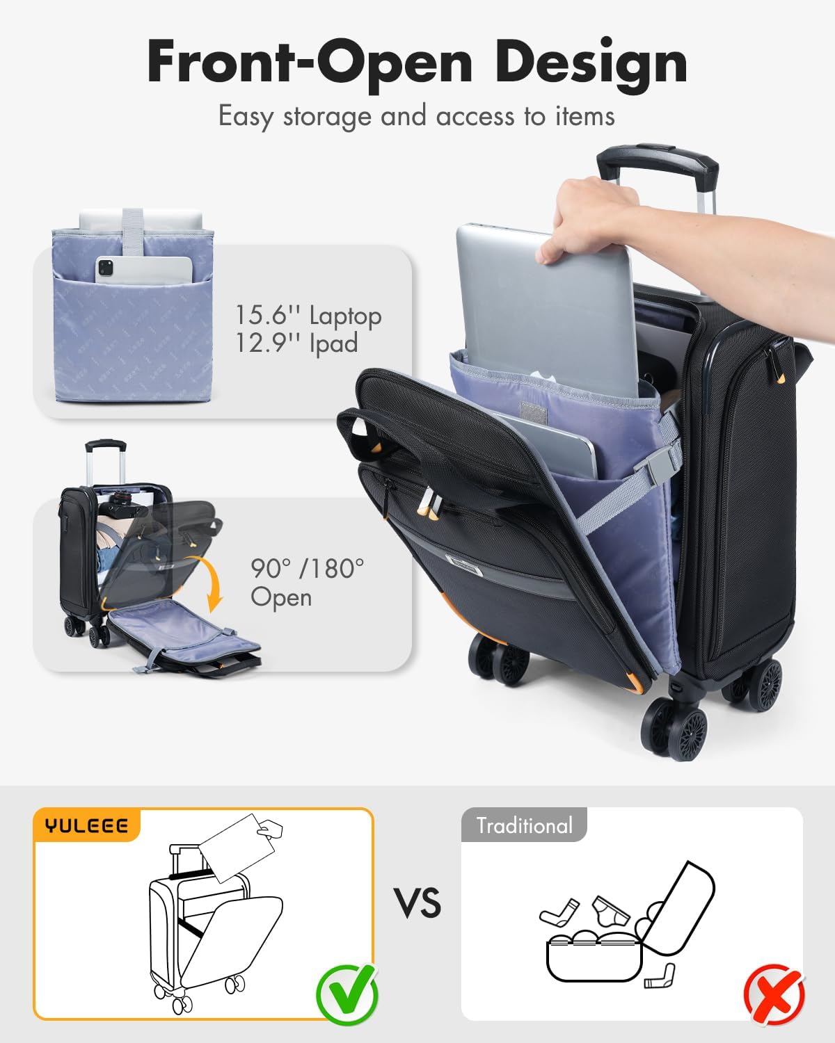 Airline-Approved Underseat Carry-On with Spinner Wheels & Laptop Pocket