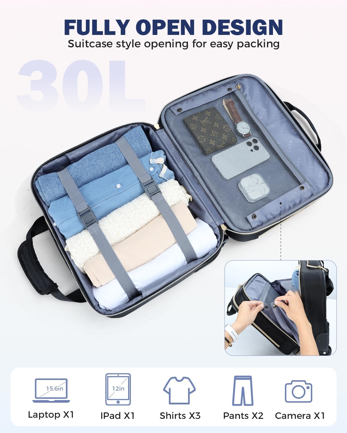 15.6" Rolling Laptop Bag with Multiple Compartments & Flight-Approved Size