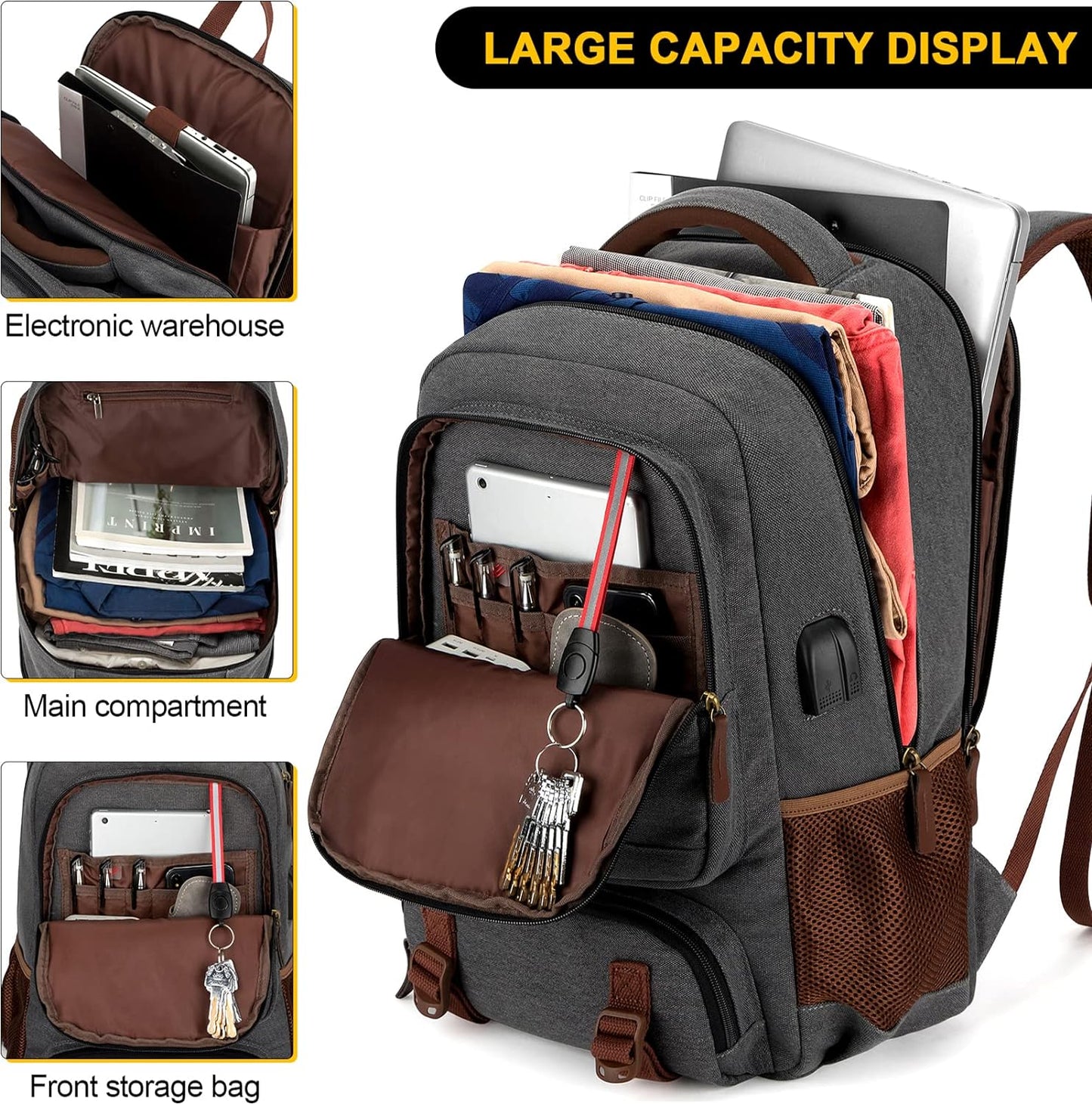 AA OUT OF STOCK Anti-Theft Canvas Laptop & Travel Backpack with USB Port – Fits up to 17.3"