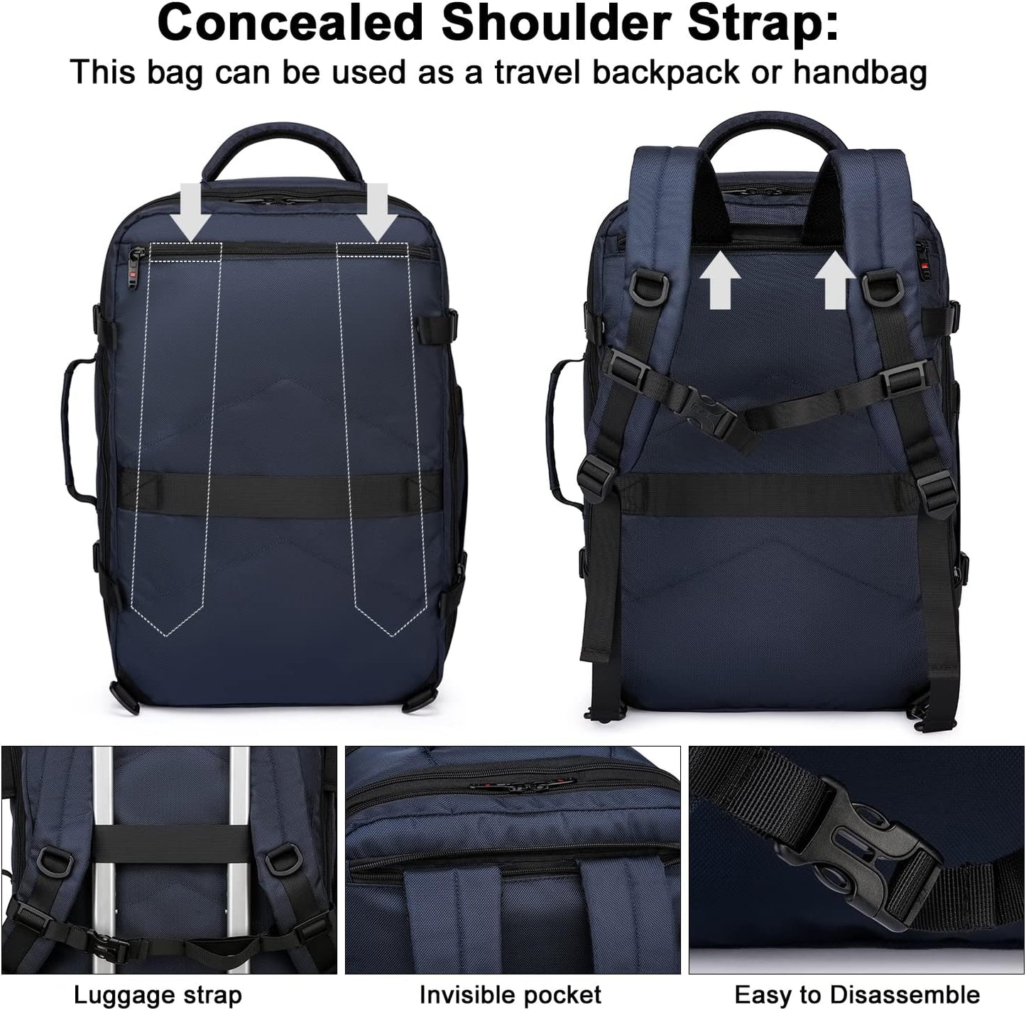Expandable 45L–55L Water-Resistant Travel Backpack with 18" Laptop Compartment