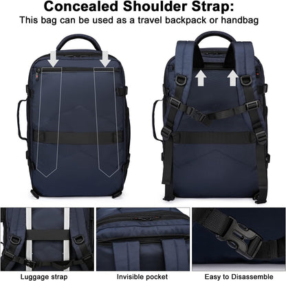 Expandable 45L–55L Water-Resistant Travel Backpack with 18" Laptop Compartment