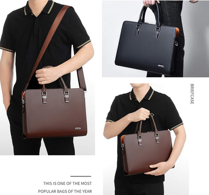 Genuine Leather Multi-Compartment Business Briefcase for Professionals