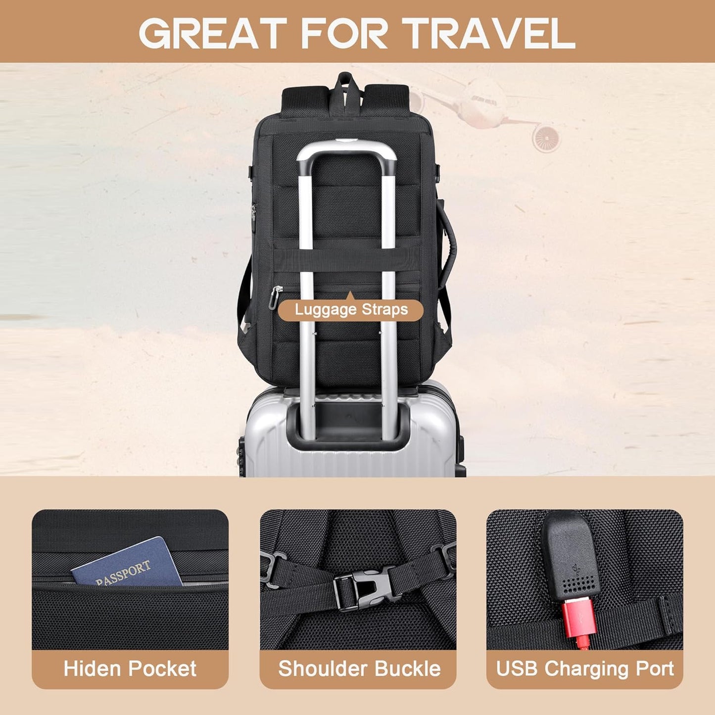 40L Expandable Waterproof Travel Backpack with USB Port & 17” Laptop Sleeve – AirVoyage (Buy 1, Take 1 FREE Promo)