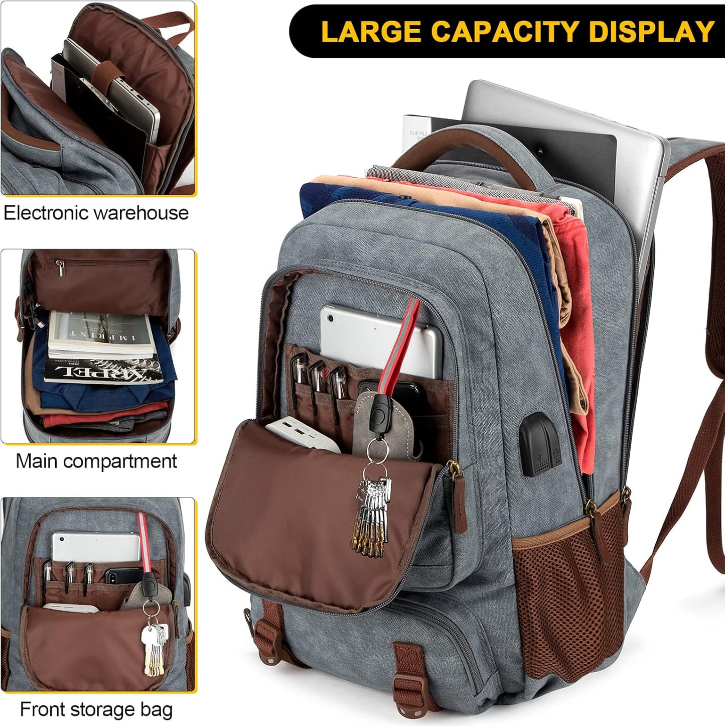 AA OUT OF STOCK Anti-Theft Canvas Laptop & Travel Backpack with USB Port – Fits up to 17.3"