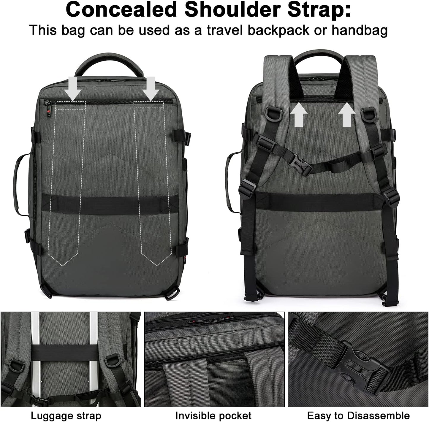 Expandable 45L–55L Water-Resistant Travel Backpack with 18" Laptop Compartment