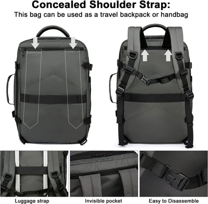 Expandable 45L–55L Water-Resistant Travel Backpack with 18" Laptop Compartment