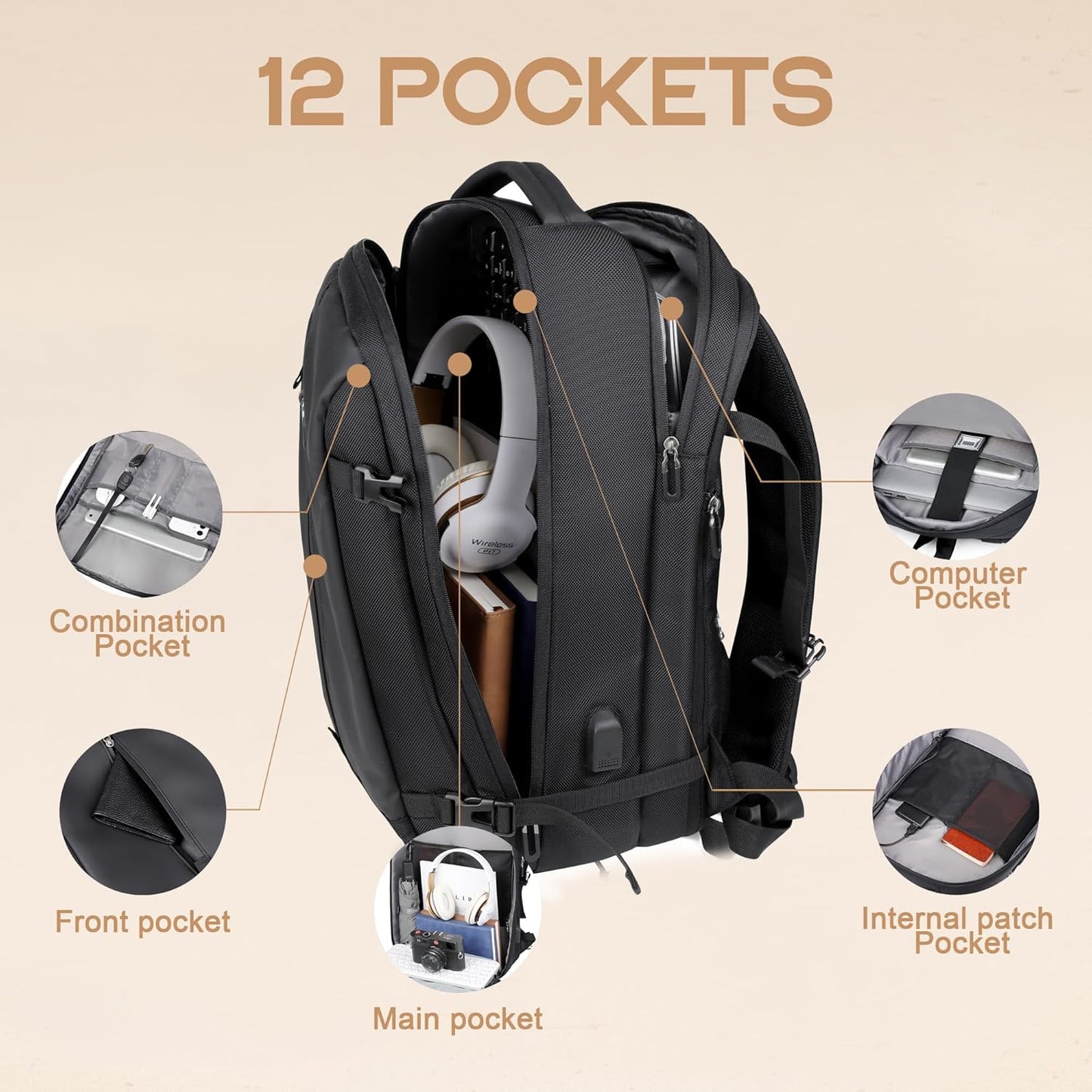 40L Expandable Waterproof Travel Backpack with USB Port & 17” Laptop Sleeve – AirVoyage (Buy 1, Take 1 FREE Promo)