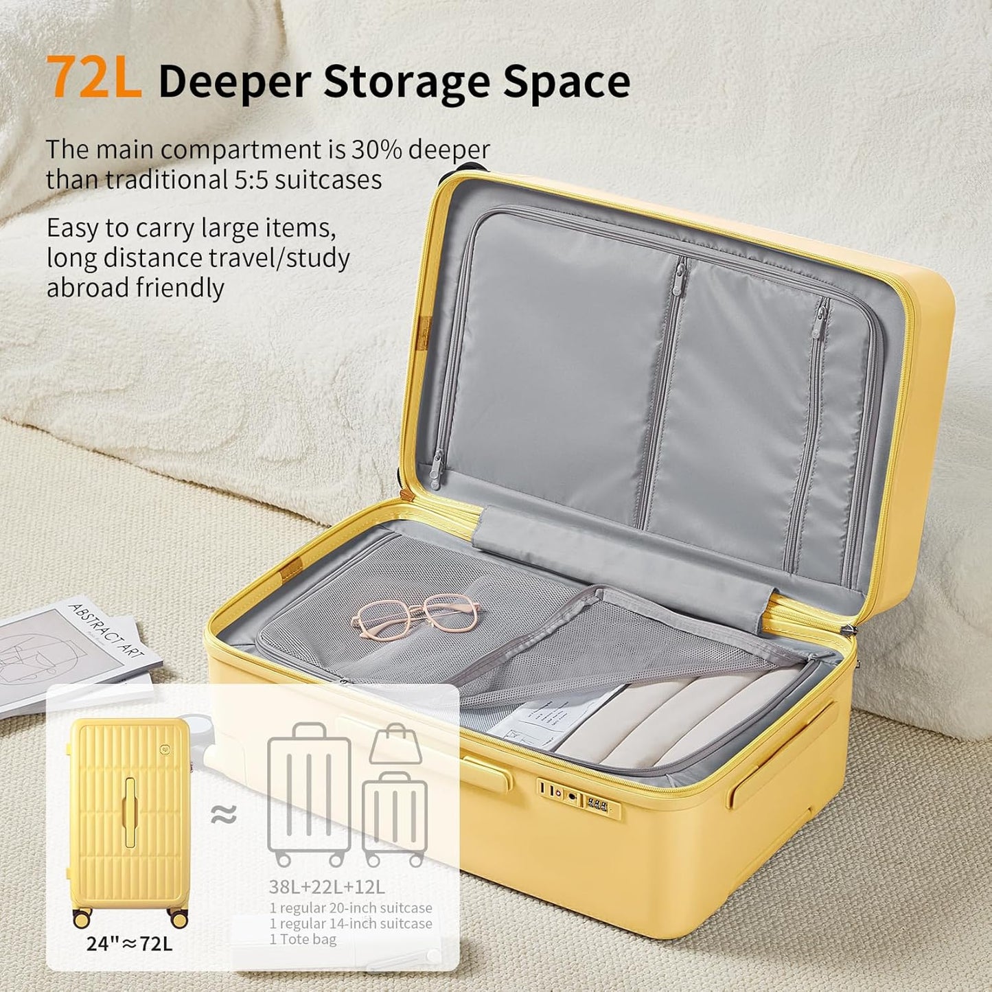 Airline-Approved 20" Carry-On Luggage with 3:7 Split & Triple-Layer PC Shell
