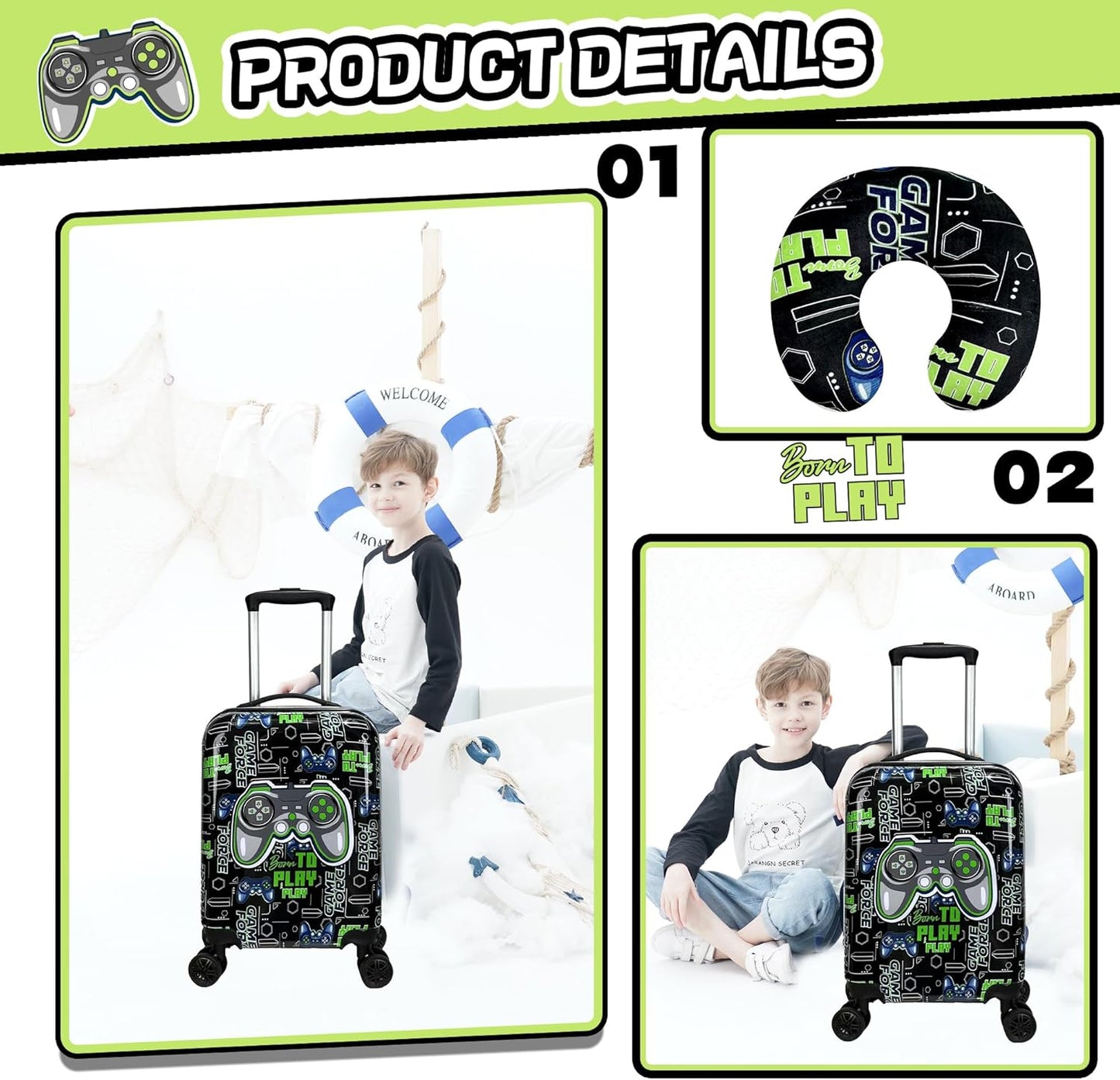 Kids’ Cabin-Size Hardshell Luggage Set with Spinner Wheels – Game Day