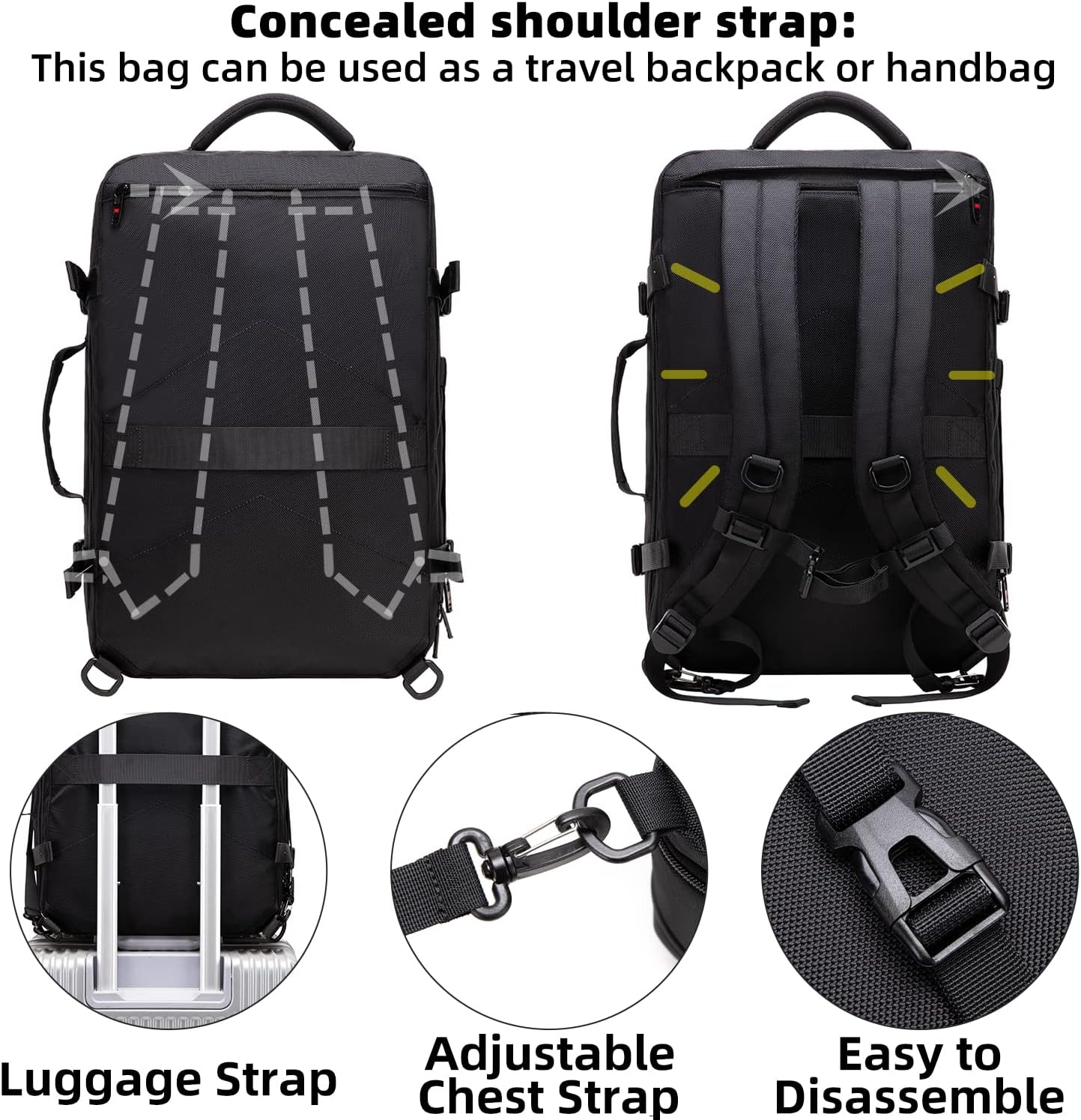 Expandable 45L–55L Water-Resistant Travel Backpack with 18" Laptop Compartment