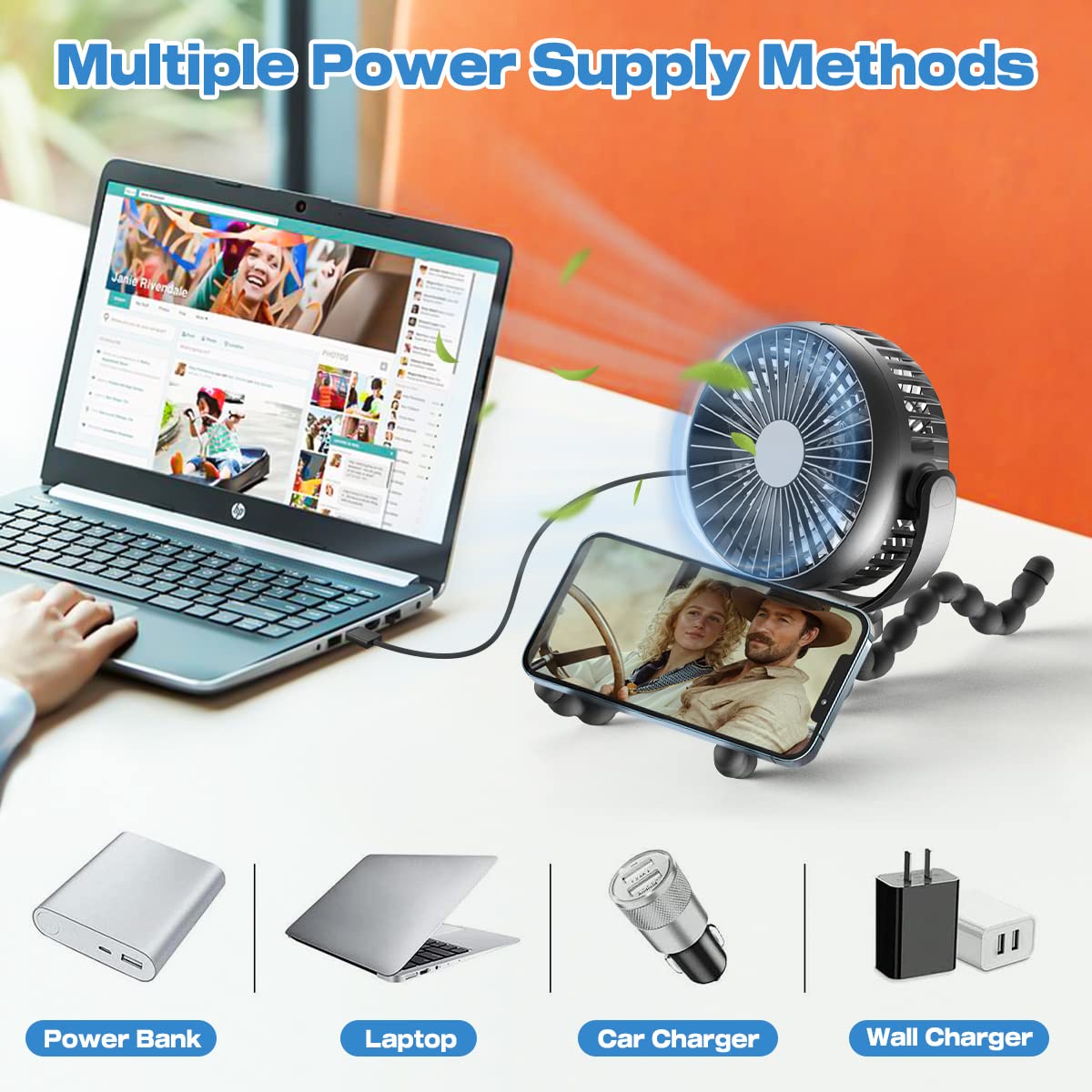 Portable Stroller Fan with 8000mAh Battery