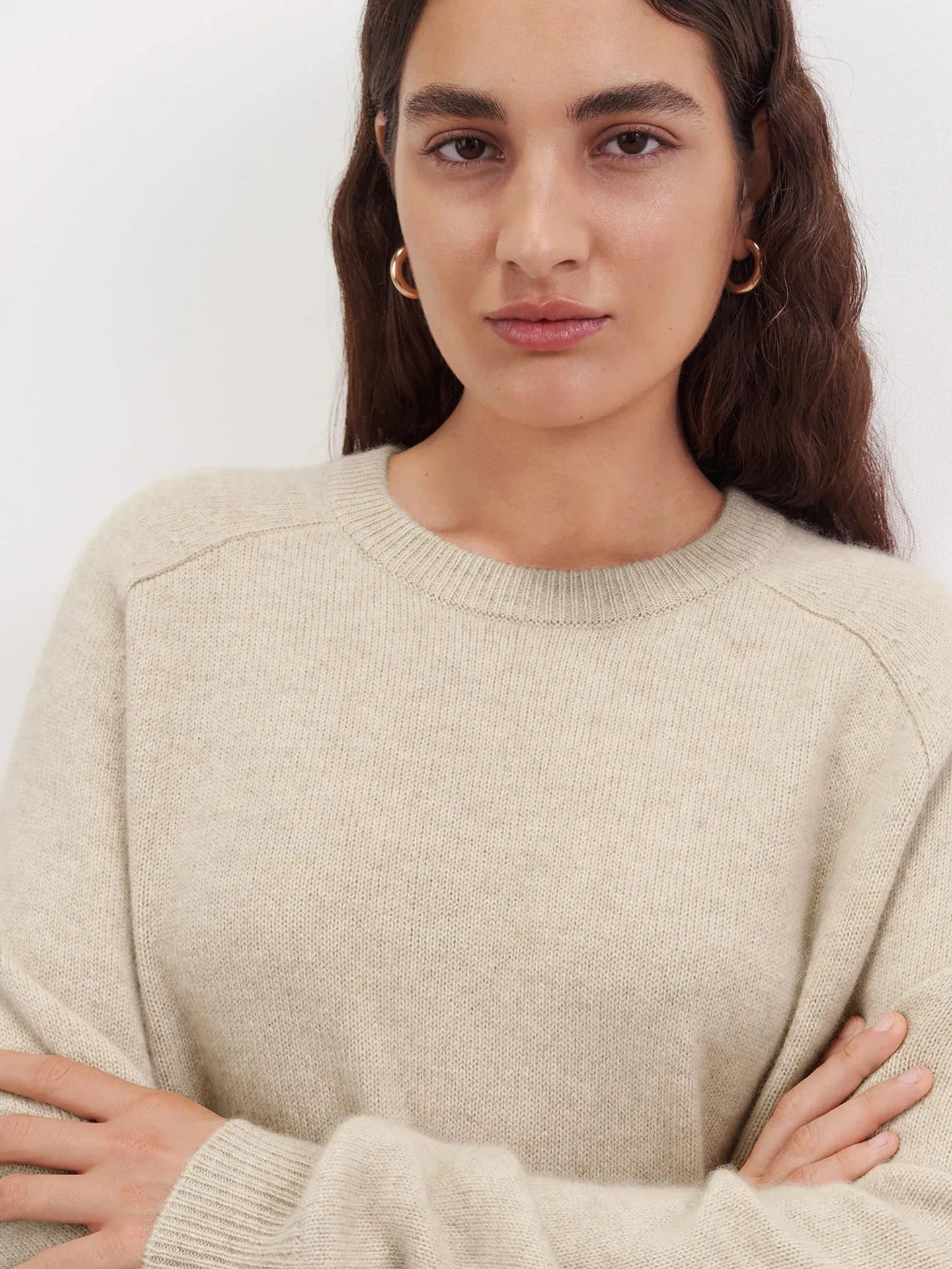 Beige knitted jumper with relaxed fit