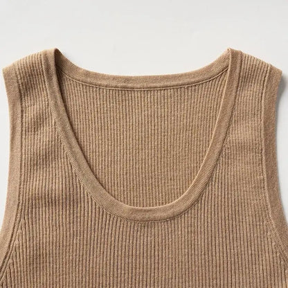 Beige ribbed sleeveless knit top
