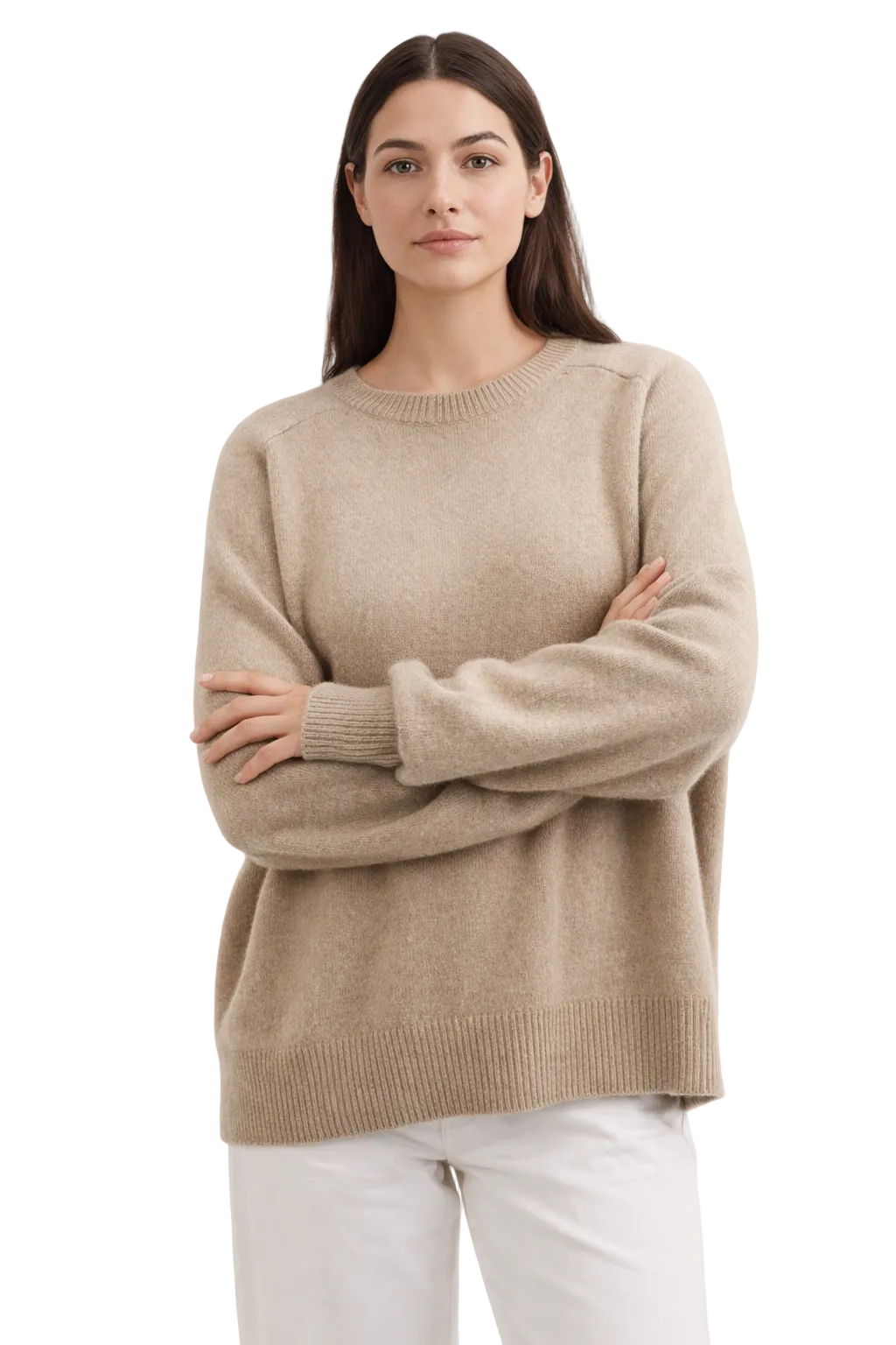 Beige knitted jumper with relaxed fit