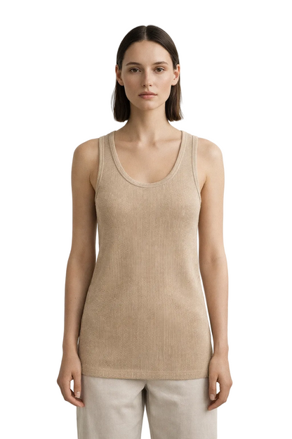 Beige ribbed sleeveless knit top