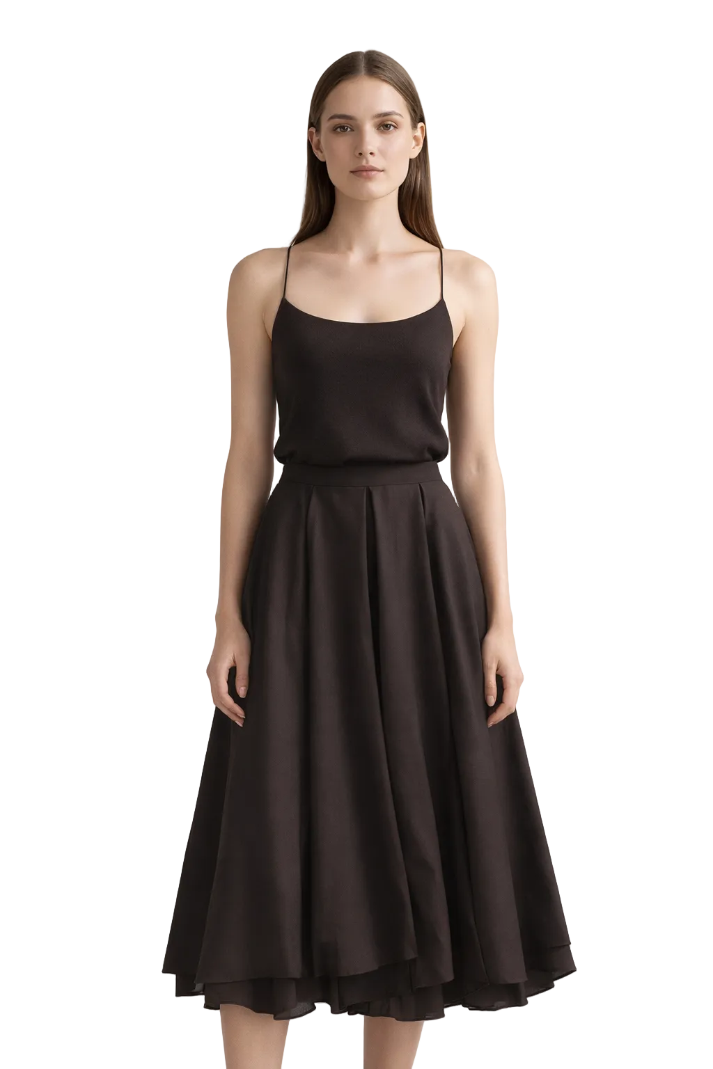 Black pleated midi skirt