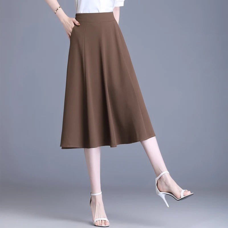 Brown A-line midi skirt