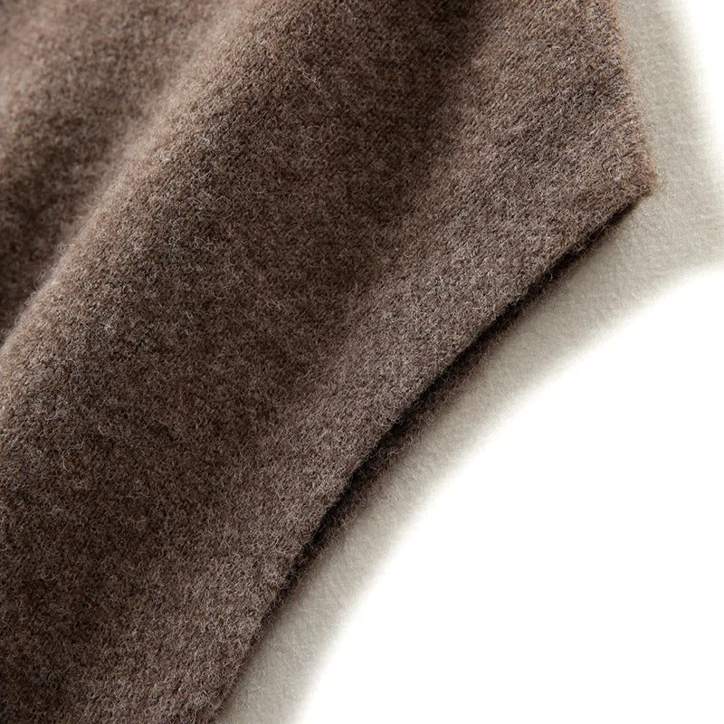 Brown sleeveless knitted vest with ribbed neckline