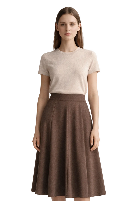 Brown A-line midi skirt