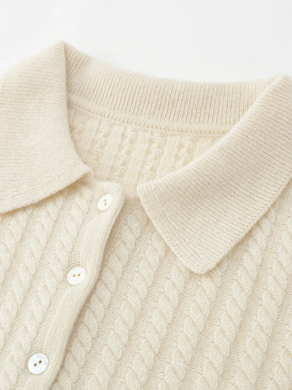 Cream cable knit collared cardigan