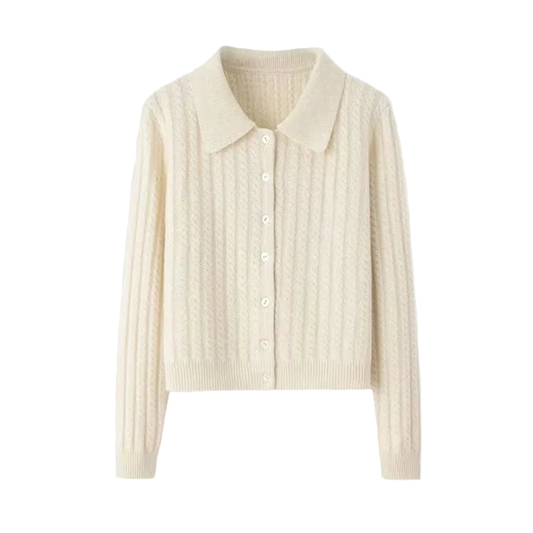 Cream cable knit collared cardigan