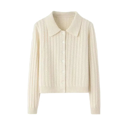Cream cable knit collared cardigan