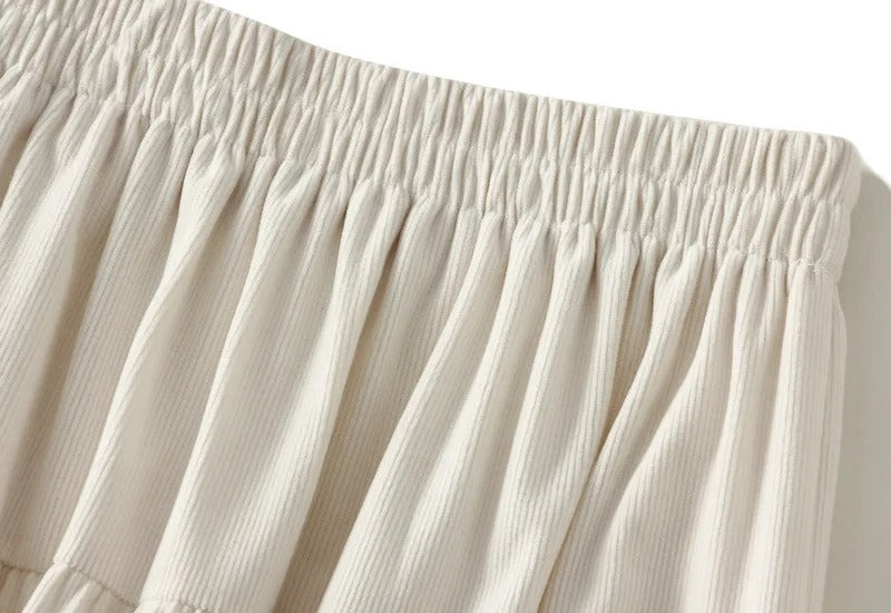 Cream tiered midi skirt with elasticated waistband