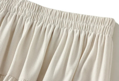 Cream tiered midi skirt with elasticated waistband