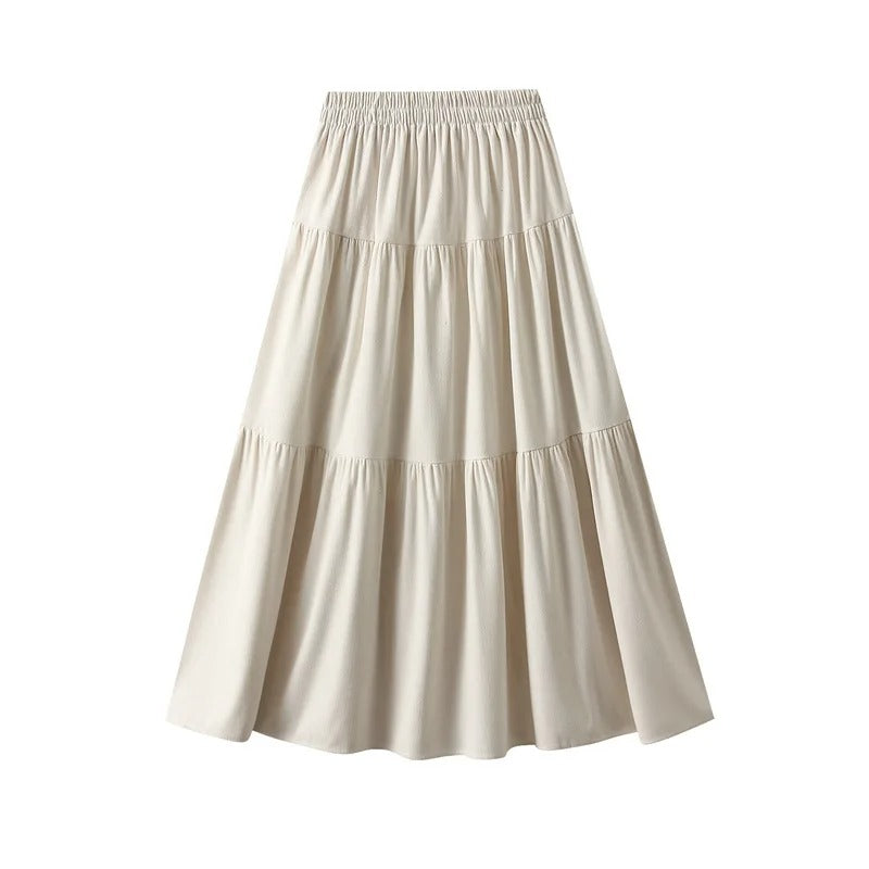 Cream tiered midi skirt with elasticated waistband