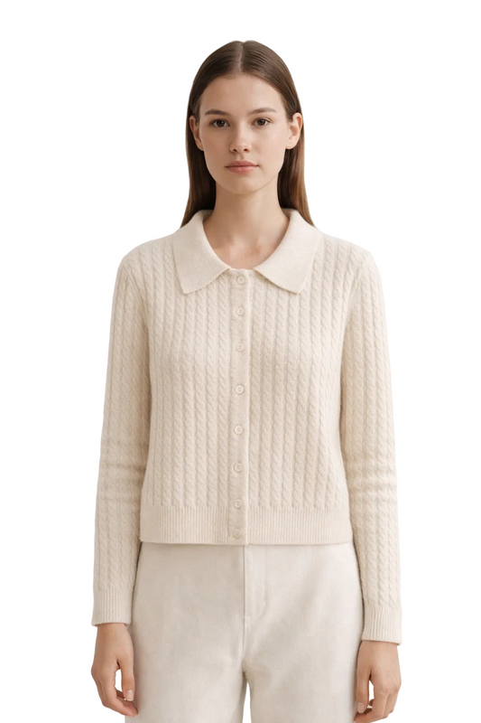 Cream cable knit collared cardigan