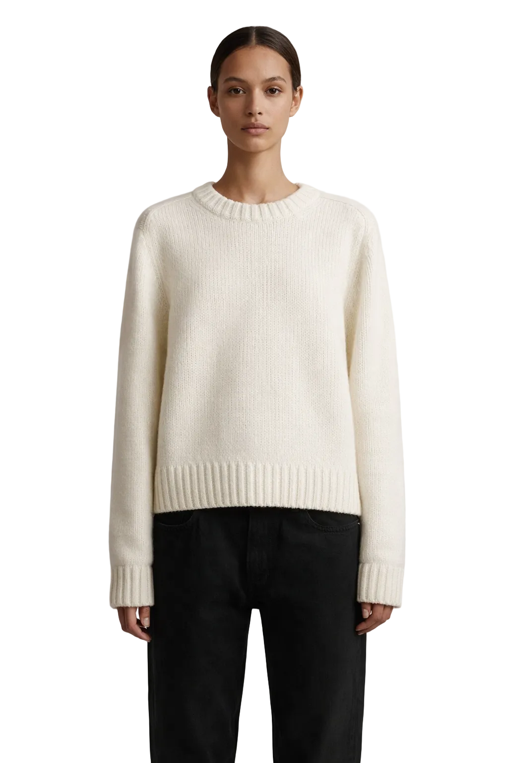 Cream knitted jumper with ribbed trims