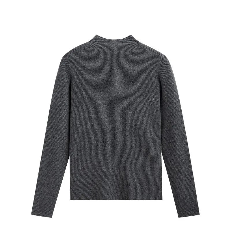 Dark grey ribbed knit jumper with high neckline