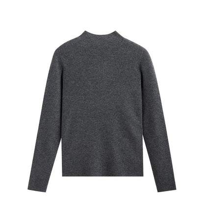 Dark grey ribbed knit jumper with high neckline