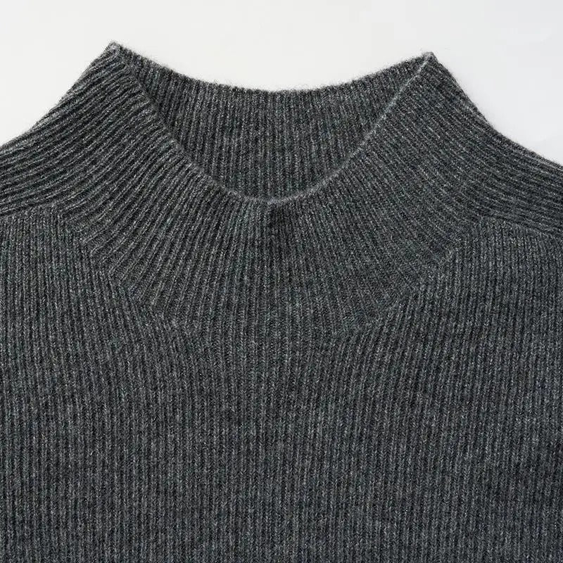 Dark grey ribbed knit jumper with high neckline