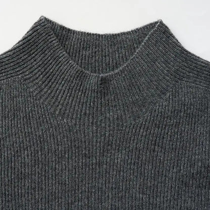 Dark grey ribbed knit jumper with high neckline