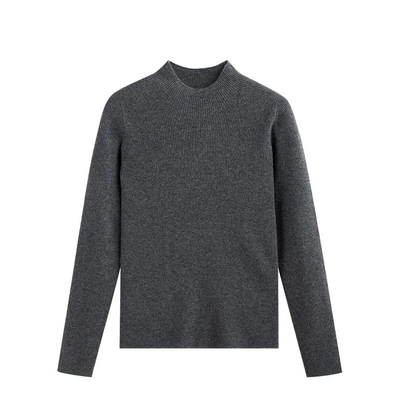Dark grey ribbed knit jumper with high neckline