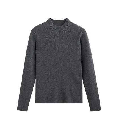 Dark grey ribbed knit jumper with high neckline