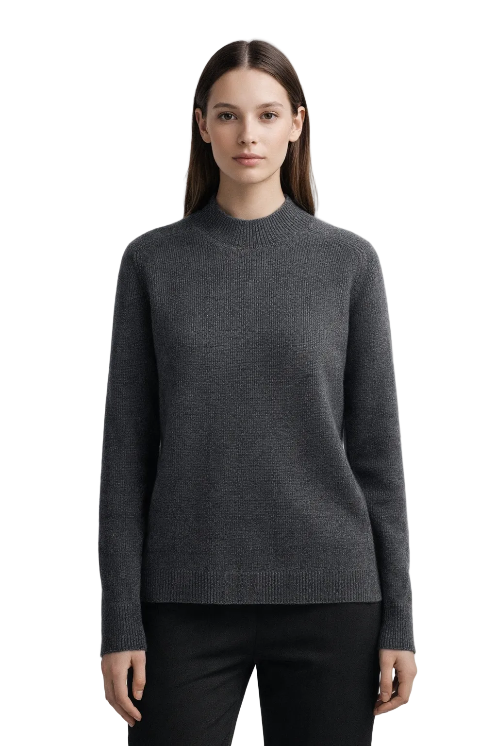 Dark grey ribbed knit jumper with high neckline