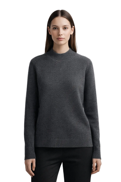 Dark grey ribbed knit jumper with high neckline