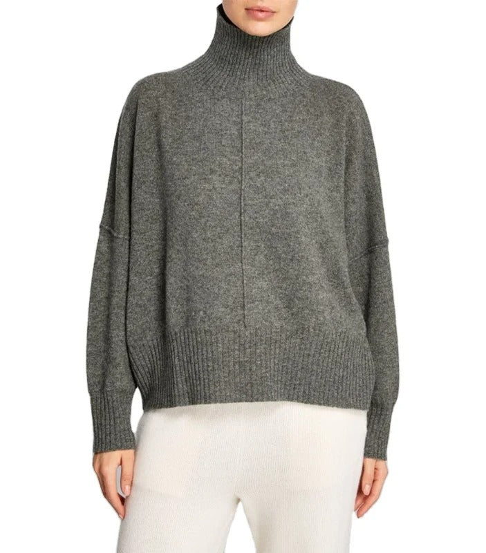 Grey knitted turtleneck jumper with relaxed fit