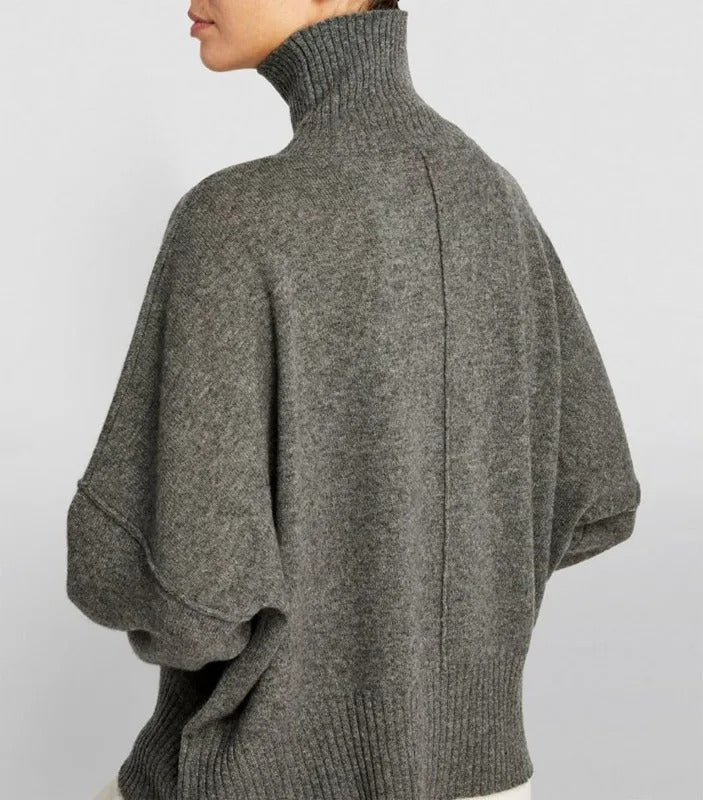 Grey knitted turtleneck jumper with relaxed fit