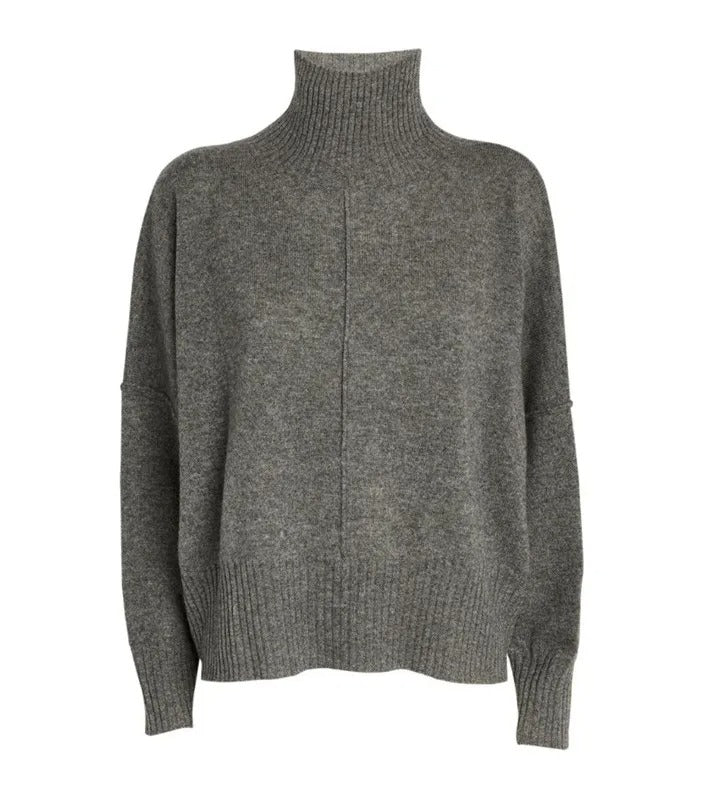 Grey knitted turtleneck jumper with relaxed fit