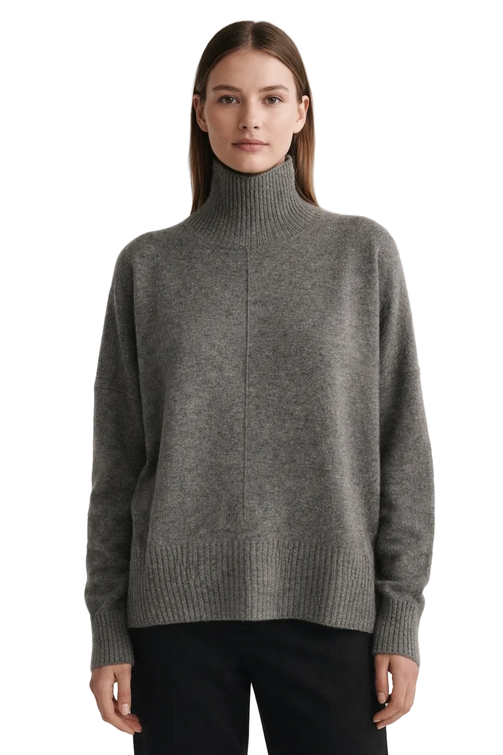 Grey knitted turtleneck jumper with relaxed fit