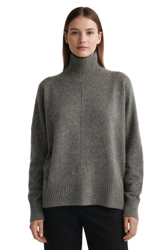 Grey knitted turtleneck jumper with relaxed fit
