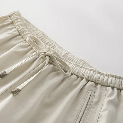 Light beige drawstring wide leg trousers