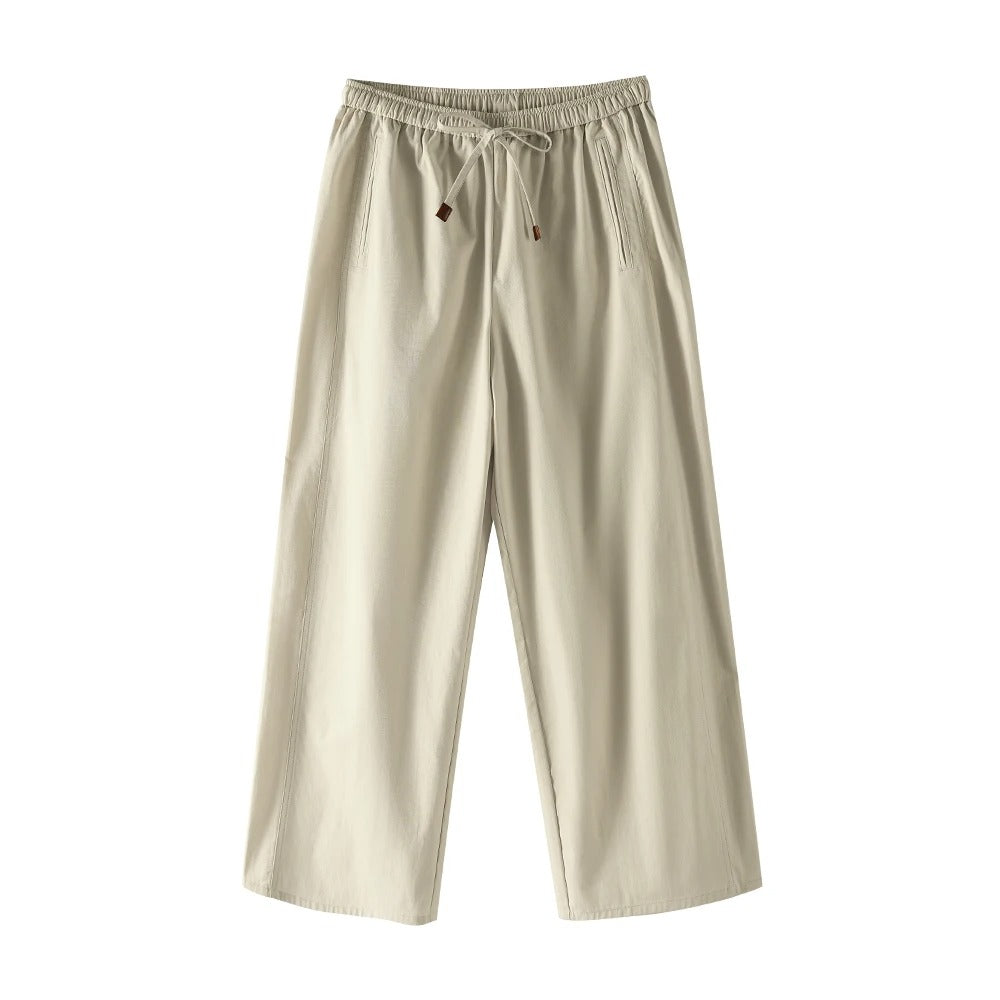 Light beige drawstring wide leg trousers