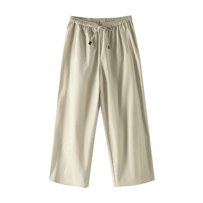 Light beige drawstring wide leg trousers